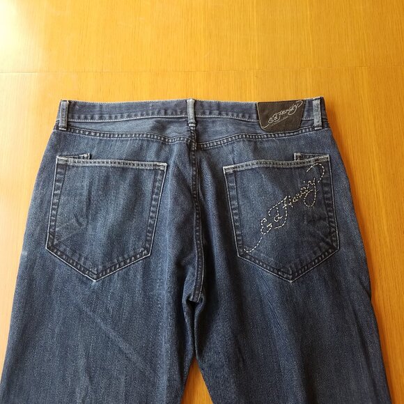 Ed Hardy 40 x 34 Embroidered Button Fly Blue Jeans by Christian Audigier - Picture 4 of 13